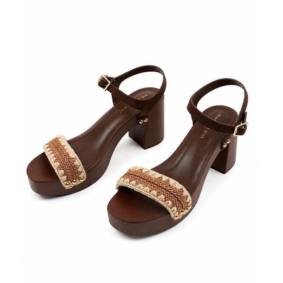 Madden Girl Shoes - Madden Girl Vintage Y2K Boho Brown Woven Platform Sandals Women's Size 9.5